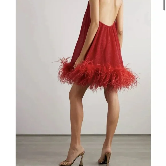 OSÉREE
Lumière feather-trimmed metallic stretch-knit halter dress - Picture 2 of 7